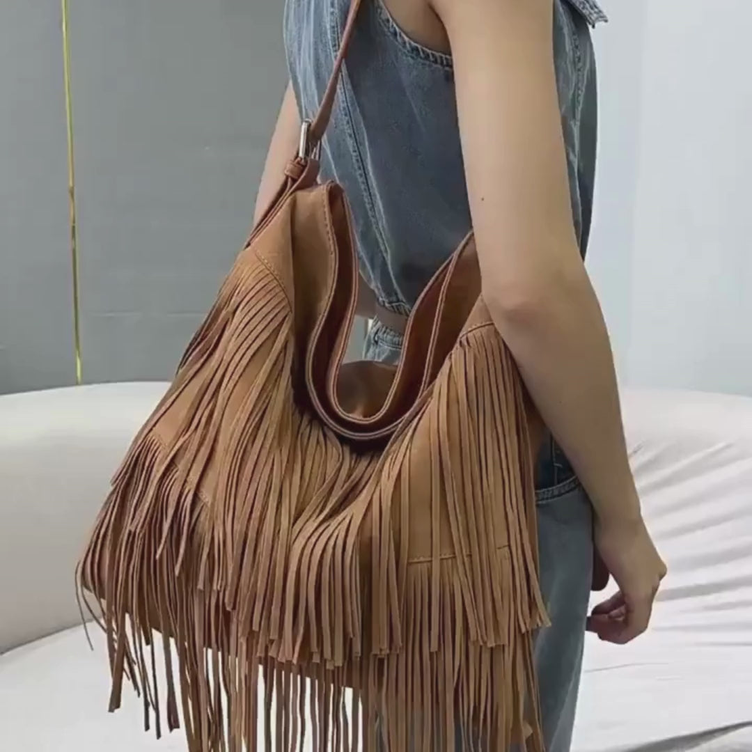 brown fringe bag video