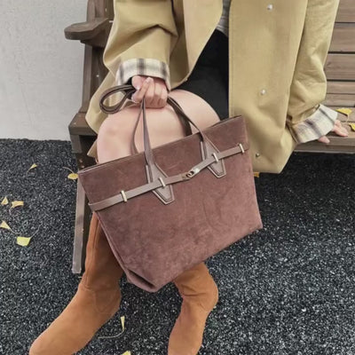 video of brown PU leather tote bag